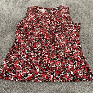 Karl Lagerfield Floral Sleeveless Blouse, Pearl Button Detail